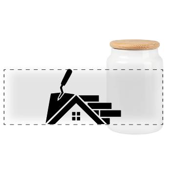 Maurer logo with house contour, trowel & bricks - Panoramic Cookie Jar with Wooden Lid - white - Front