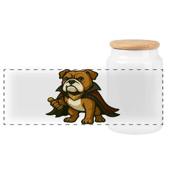 Vampirjäger-Bulldoggen-Maskottchen im dunklen Umhang - Panorama Keksdose mit Holzdeckel - Weiß - Vorne