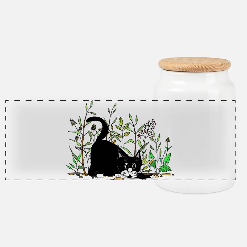 Katze - Panorama Keksdose mit Holzdeckel - Weiß