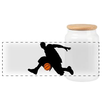 Basketball - Panoramic Cookie Jar with Wooden Lid - white - Front