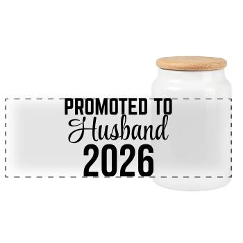 Promoted to Husband 2026 – Ehemann Design - Panorama Keksdose mit Holzdeckel - Weiß - Vorne