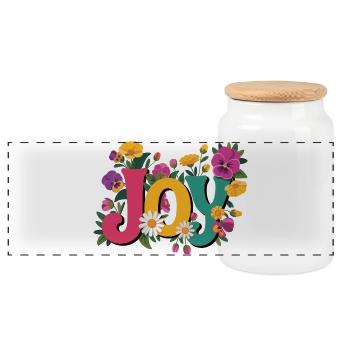 T-shirt Joy avec des fleurs Bonne humeur pour la vie quotidienne - Boîte à biscuits avec couvercle en bois - blanc - Devant
