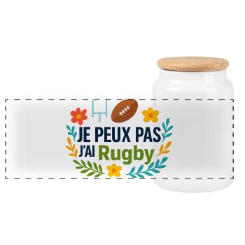 Je peux pas j'ai Rugby floral - Boîte à biscuits avec couvercle en bois - blanc - Devant