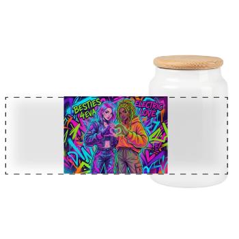 Best Friends Neon Graffiti Duo - Panoramic Cookie Jar with Wooden Lid - white - Front