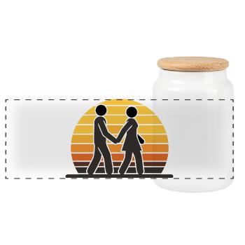 Couple at sunset - Panoramic Cookie Jar with Wooden Lid - white - Front
