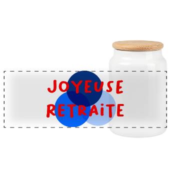 RETIREMENT. RETIREMENT. RETIRED. RETIREMENT - Panoramic Cookie Jar with Wooden Lid - white - Front