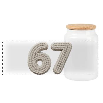 67 Memes – Knitted Number in Beige - Panoramic Cookie Jar with Wooden Lid - white - Front