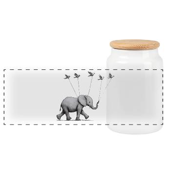 Petit éléphant avec des oiseaux – Illustration délicate - Boîte à biscuits avec couvercle en bois - blanc - Devant