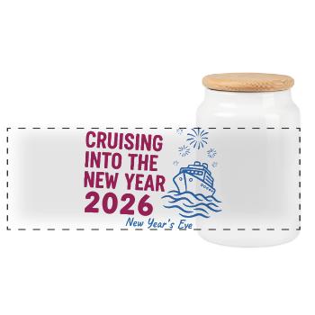 Auf dem Weg ins neue Jahr 2026 Silvester - Panorama Keksdose mit Holzdeckel - Weiß - Vorne