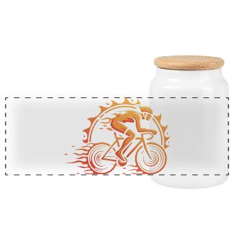Fahrradfahrer - Panorama Keksdose mit Holzdeckel - Weiß - Vorne