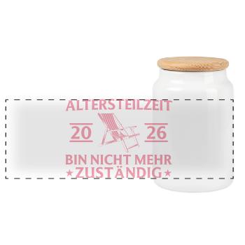 Altersteilzeit 2026 Nicht mehr zustänidg - Rente - Panorama Keksdose mit Holzdeckel - Weiß - Vorne