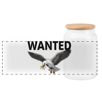 Wanted: French Fries Seagull - Panoramic Cookie Jar with Wooden Lid - white - Front