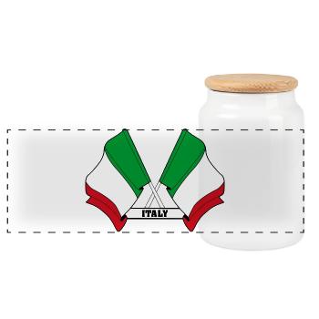 Italy Crossed Flags - Panoramic Cookie Jar with Wooden Lid - white - Front