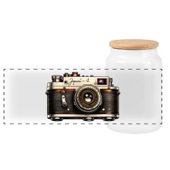 Vintage Camera Illustration Tee - Panoramic Cookie Jar with Wooden Lid - white - Front