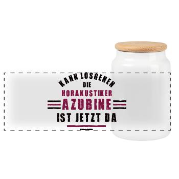 Trainee Hearing Aid Acoustician Apprenticeship Hearing Acoustics Training - Panoramic Cookie Jar with Wooden Lid - white - Front