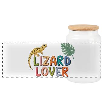 Lizard Lover Colors - Panoramic Cookie Jar with Wooden Lid - white - Front
