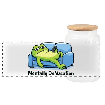 Funny Frog Meme - Panoramic Cookie Jar with Wooden Lid - white - Front