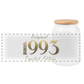 33. Geburtstag Original Januar Jahrgang 1993 - Panorama Keksdose mit Holzdeckel - Weiß - Vorne