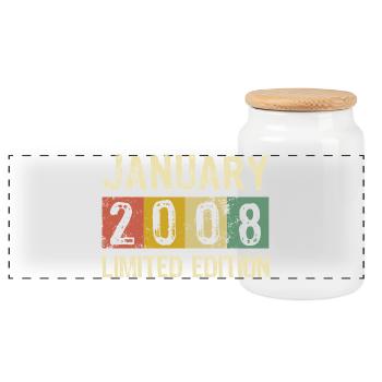 Limited Edition January 2008 Geburtstag Geschenk - Panorama Keksdose mit Holzdeckel - Weiß - Vorne