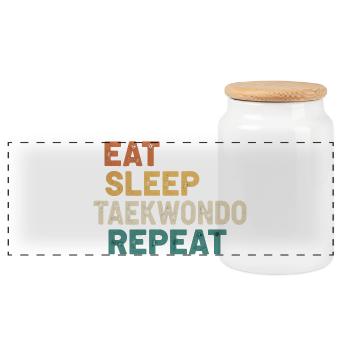 Eat Sleep Taekwondo Repeat - Retro Martial Arts - Panoramic Cookie Jar with Wooden Lid - white - Front