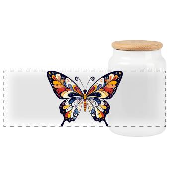 Bunter abstrakter Schmetterling Farben Kunst - Panorama Keksdose mit Holzdeckel - Weiß - Vorne