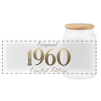 66e anniversaire février 1960 Vintage Vintage - Boîte à biscuits avec couvercle en bois - blanc - Devant