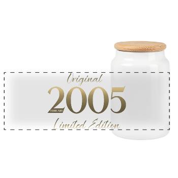 21st Birthday February 2005 Vintage Vintage - Panoramic Cookie Jar with Wooden Lid - white - Front