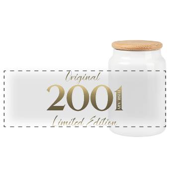 25. Geburtstag Februar 2001 Vintage Jahrgang - Panorama Keksdose mit Holzdeckel - Weiß - Vorne