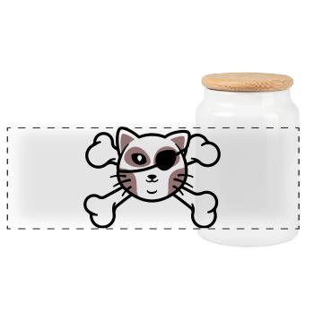 Patch de Crâne de chaton pirate - Boîte à biscuits avec couvercle en bois - blanc - Devant