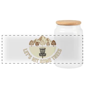 Let's Hit Some Trees – Disc Golf Vintage Design - Panorama Keksdose mit Holzdeckel - Weiß - Vorne