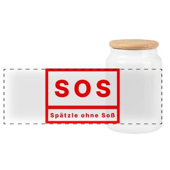 SOS Spätzle without sauce - Panoramic Cookie Jar with Wooden Lid - white - Front