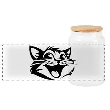 Lachende Katze | Lustiges Katzen T-Shirt - Panorama Keksdose mit Holzdeckel - Weiß - Vorne