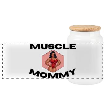 Muscle Mommy Kraftdesign - Panorama Keksdose mit Holzdeckel - Weiß - Vorne