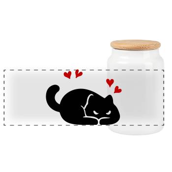 Katze Herz Liebe - Panorama Keksdose mit Holzdeckel - Weiß - Vorne