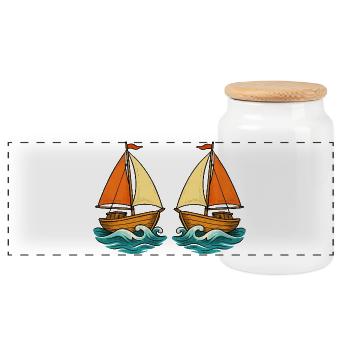 Sailboats in the sea - Panoramic Cookie Jar with Wooden Lid - white - Front