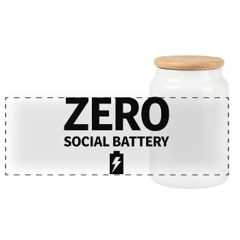  Zero Social Battery Akku Leer Introvertiert - Panorama Keksdose mit Holzdeckel - Weiß - Vorne