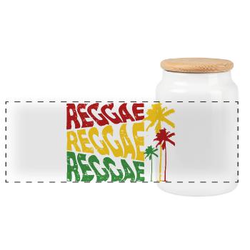 Reggae Palm Trees - Panoramic Cookie Jar with Wooden Lid - white - Front