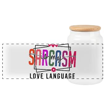 Sarcasm is my Love Language - Panorama Keksdose mit Holzdeckel - Weiß - Vorne