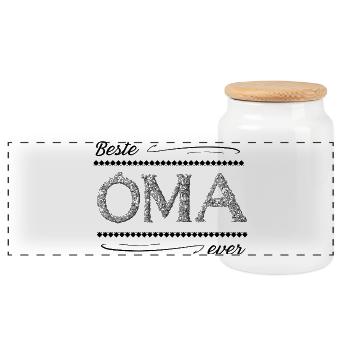 Oma ist die Beste / Best Oma Ever - Panorama Keksdose mit Holzdeckel - Weiß - Vorne