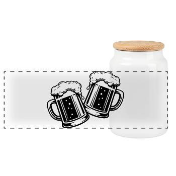 Bierglas Bier Anstossen - Panorama Keksdose mit Holzdeckel - Weiß - Vorne