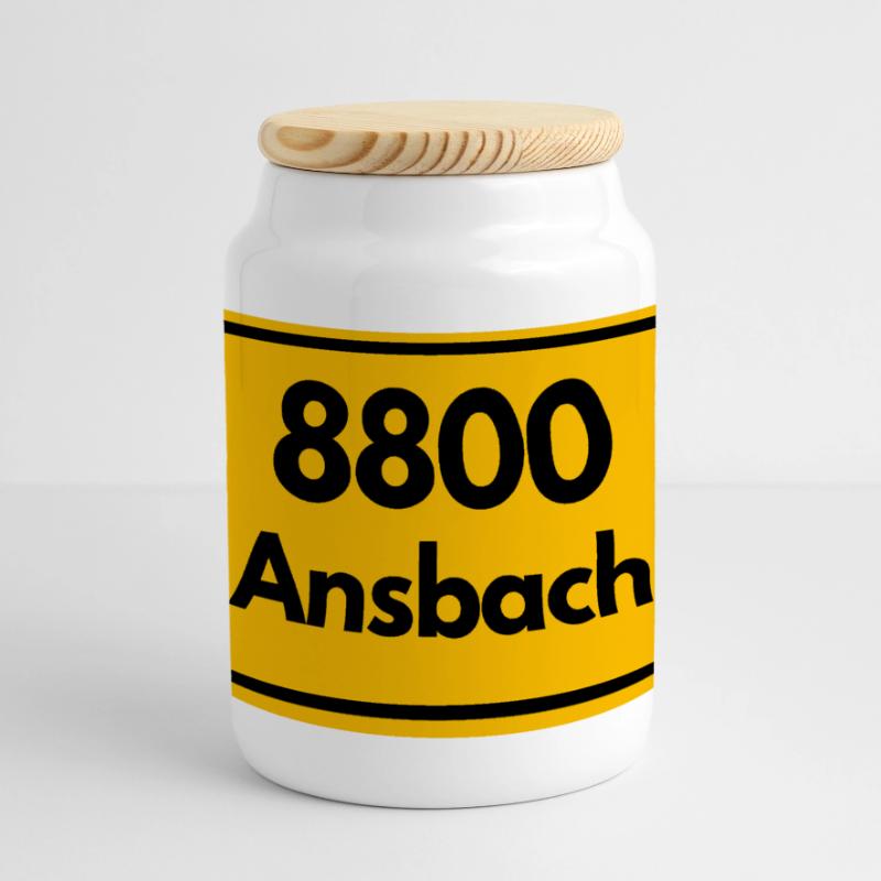 OLD POSTCODE POSTCODE RETRO 8800 ANSBACH FRANKEN Panoramic Cookie Jar with Wooden Lid
