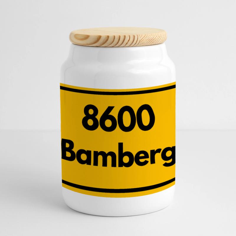 OLD POSTCODE POSTCODE RETRO 8600 BAMBERG FRANKEN Panoramic Cookie Jar with Wooden Lid