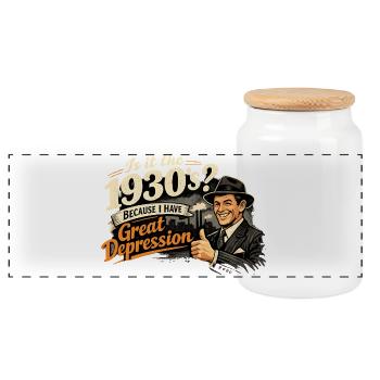 1930 Humor Retro Vintage Ironie Great Depression  - Panorama Keksdose mit Holzdeckel - Weiß - Vorne