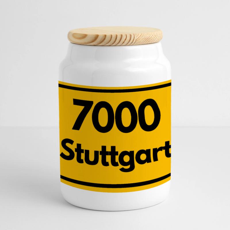 OLD POSTCODE POSTCODE RETRO 7000 STUTTGART SCHWABE Panoramic Cookie Jar with Wooden Lid