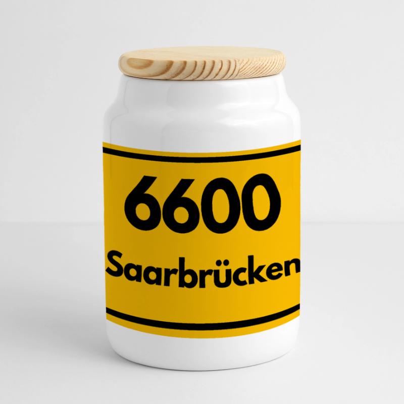 OLD POSTCODE POSTCODE RETRO 6600 SAARBRÜCKEN SAAR Panoramic Cookie Jar with Wooden Lid