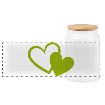 green heart green hearts heart pattern - Panoramic Cookie Jar with Wooden Lid - white - Front