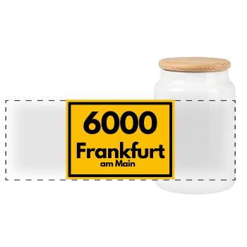 ALTE POSTLEITZAHL PLZ RETRO 6000 FRANKFURT AM MAIN - Panorama Keksdose mit Holzdeckel - Weiß - Vorne