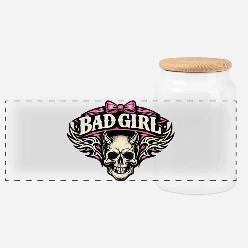 Crâne de Bad Girl avec des Ailes - Boîte à biscuits avec couvercle en bois - blanc