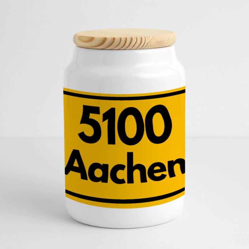 OLD POSTCODE POSTCODE RETRO 5100 AACHEN DREILÄNDER Panoramic Cookie Jar with Wooden Lid