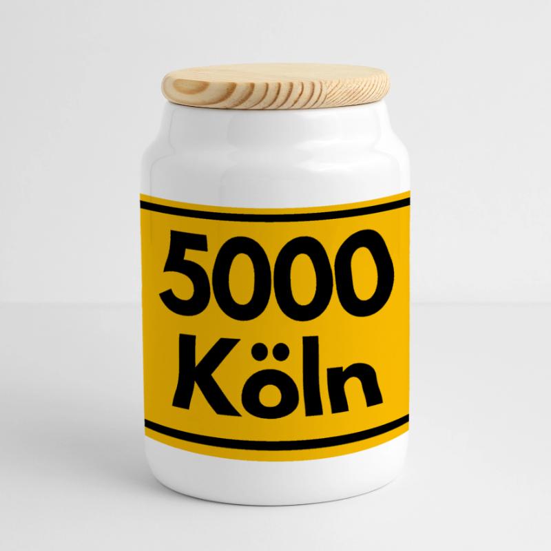 OLD POSTCODE POSTCODE RETRO 5000 COLOGNE - CATHEDRAL CITY Panoramic Cookie Jar with Wooden Lid